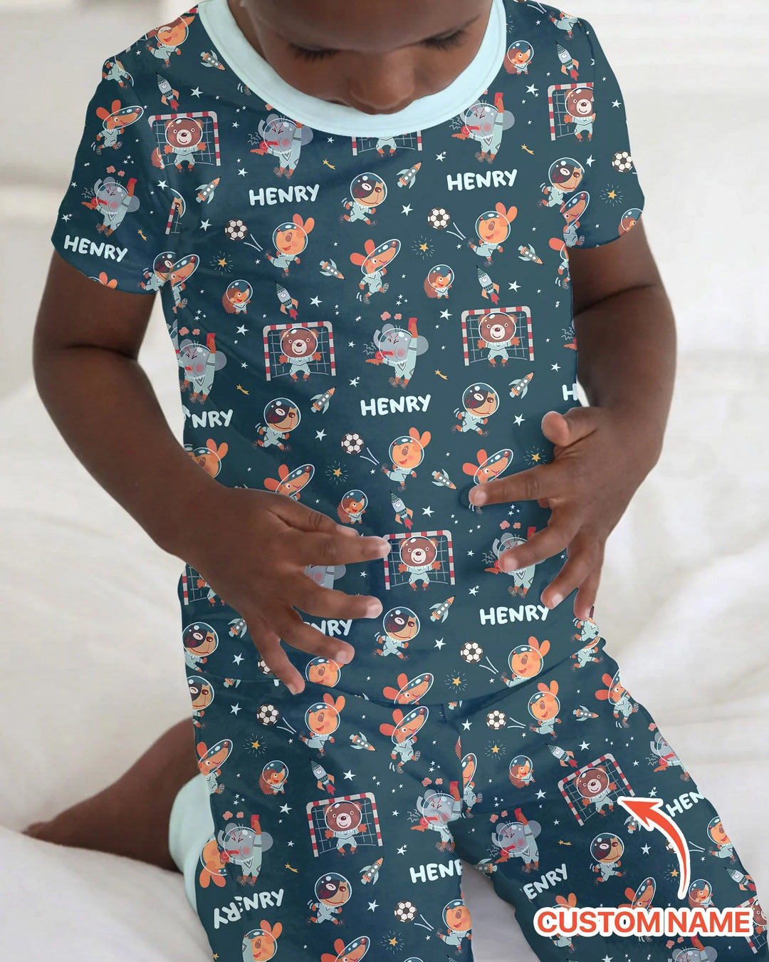 Space Soccer Bamboo Two Piece Short Sleeve Pajama Set