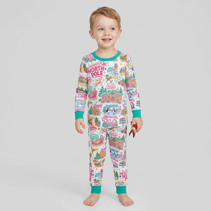 Retro North Pole Bamboo Two Piece Long Sleeve Pajama Set