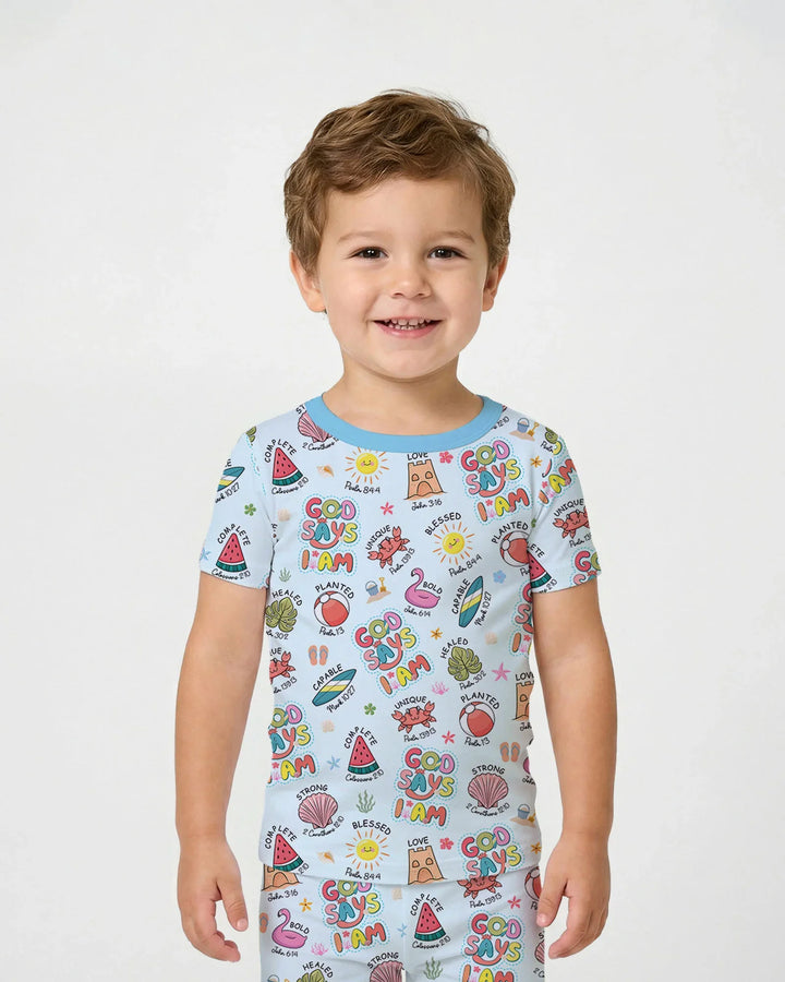 Ocean Breeze, God Says I Am  Bamboo Two Piece Short Sleeve Pajama Set
