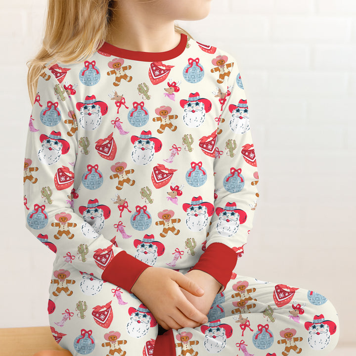 Lovely Western Christmas Girl Two Piece Long Sleeve Pajama Set