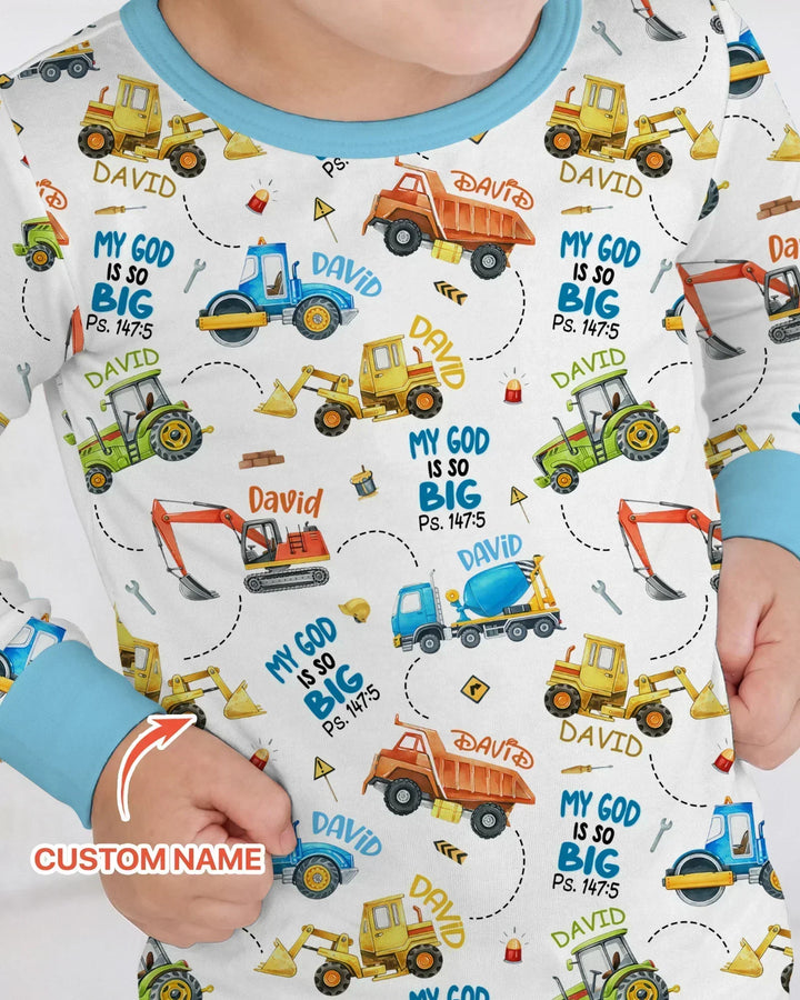 Pijama de dos piezas de bambú con manga larga y nombre personalizado "My God Is So Big"