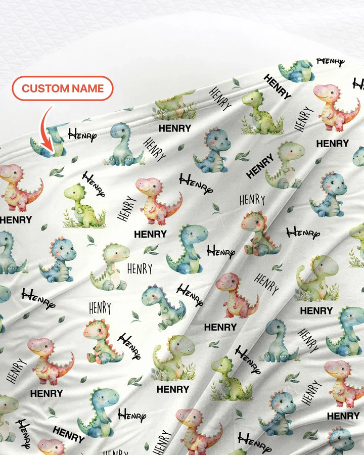 Dinosaur Custom Name swaddle blanket