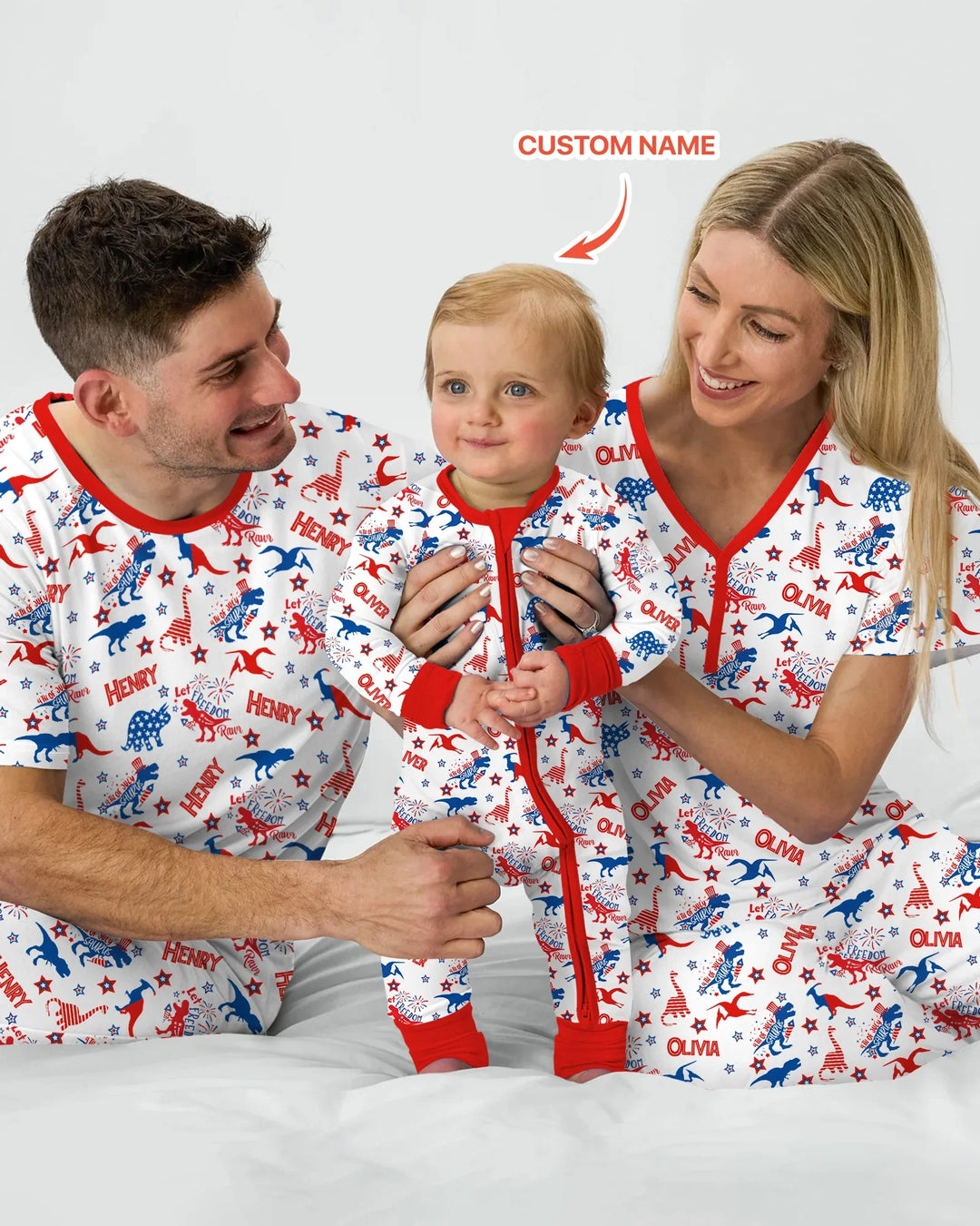 Custom Name Patriotic Dinosaur Bamboo Two Piece Short Sleeve Shorts Pajama Set