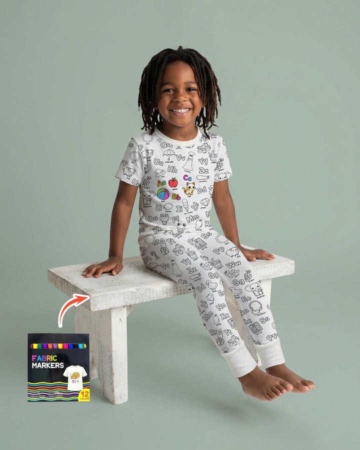 All Colorable Alphabet Two Piece Short Sleeve Pajama Set