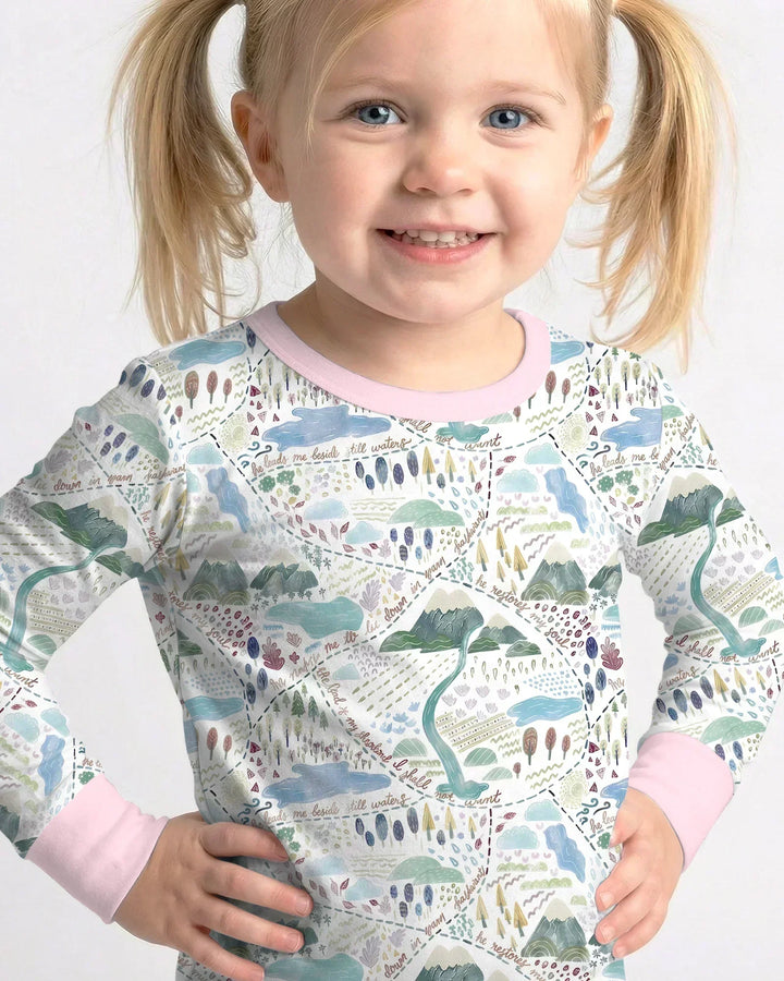 Whimsical Psalms 23 Map Two Piece Long Sleeve Pajama Set