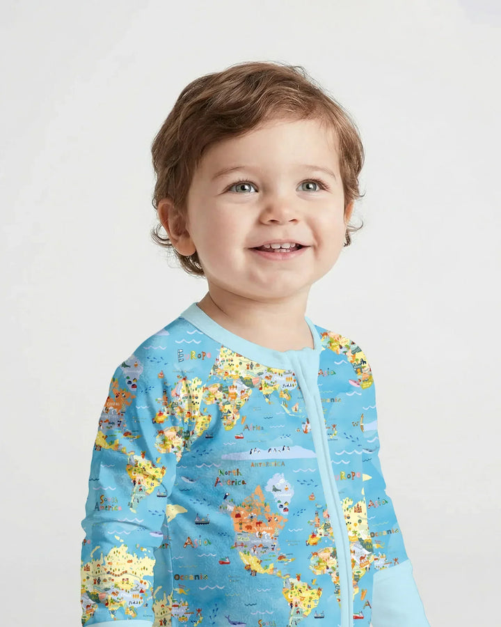 Whimsical World Map Family Matching Bamboo Convertible Zippy