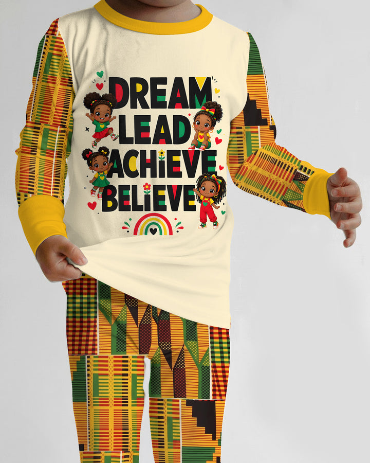 Black Girl Dream Lead Achieve Believe Bamboo Two Piece Long Sleeve Pajama Set