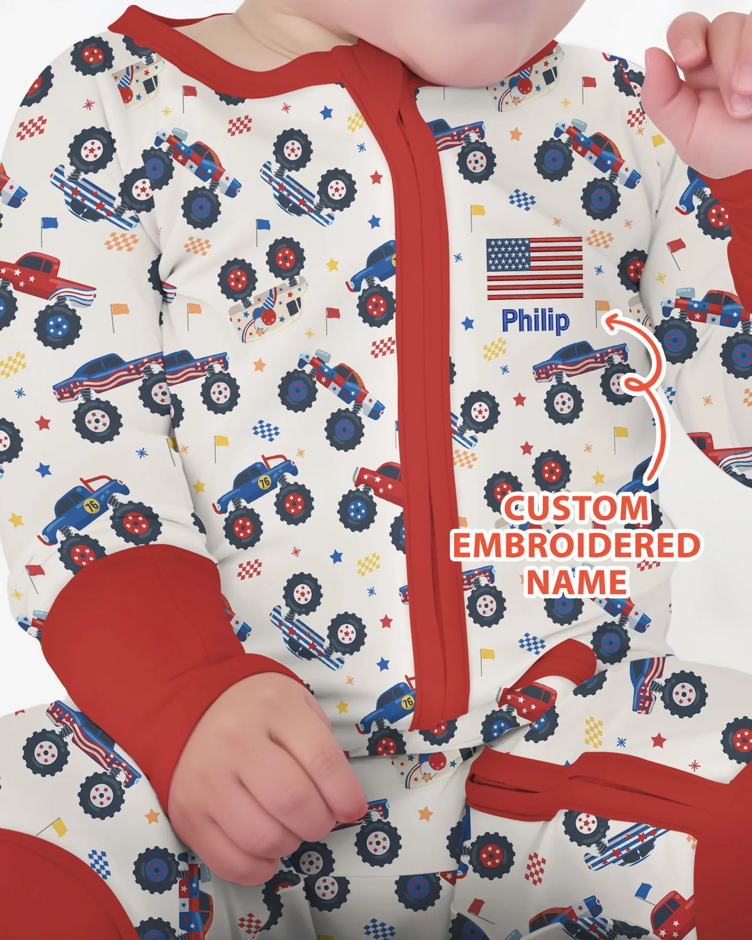 Custom Name Embroidered Red White & Truck Bamboo Convertible Zippy