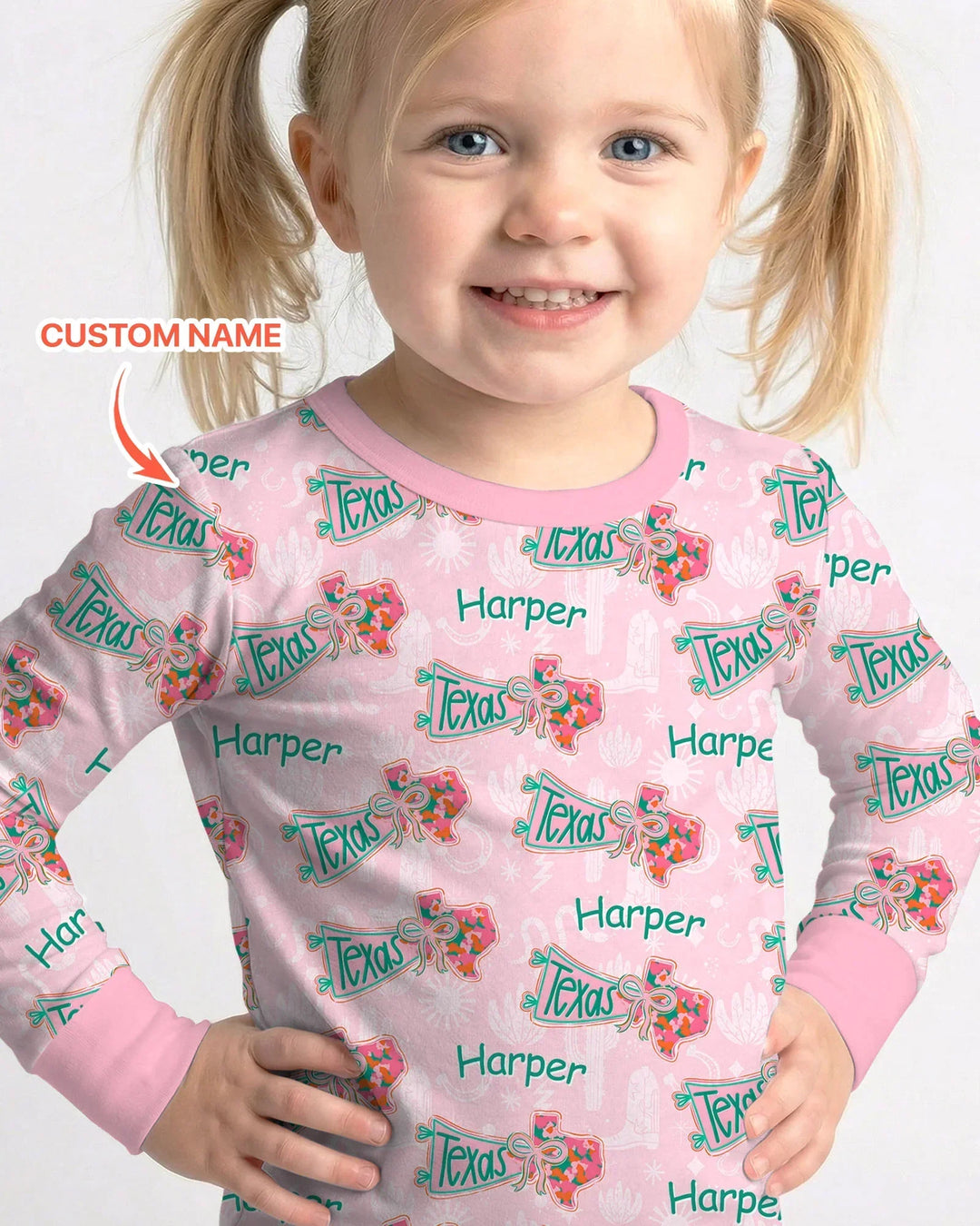 Custom Name Preppy Texas Charm Bamboo Two Piece Long Sleeve Pajama Set