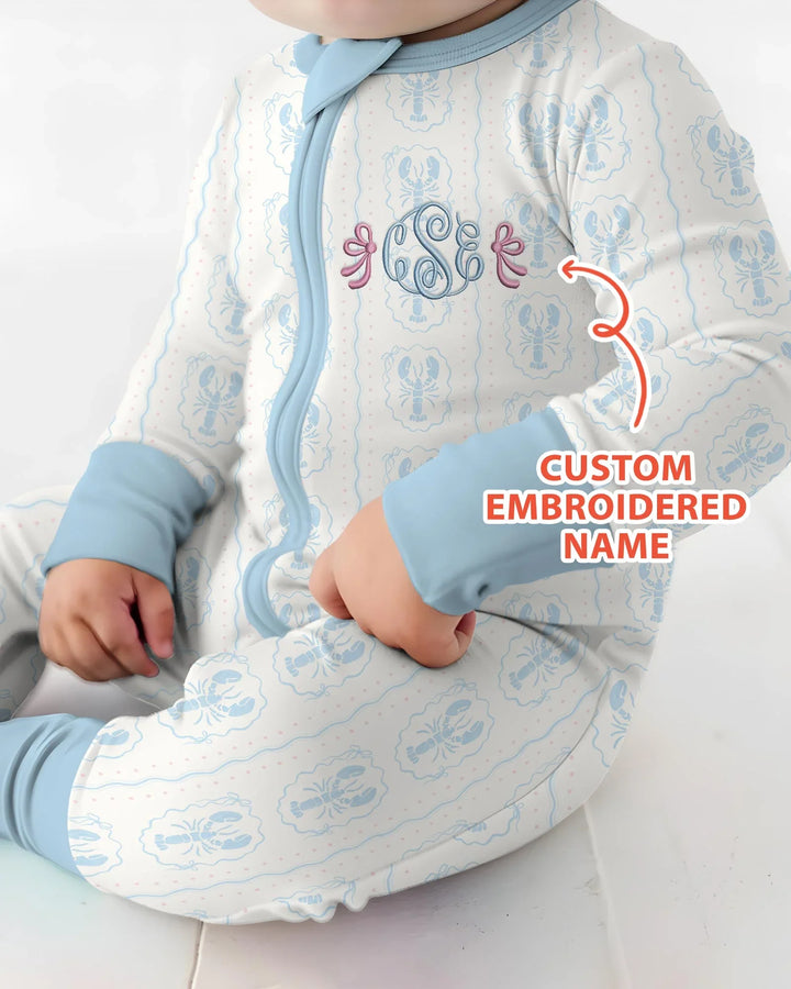 Pijama de bambú convertible con cremallera y monograma personalizado para bebé