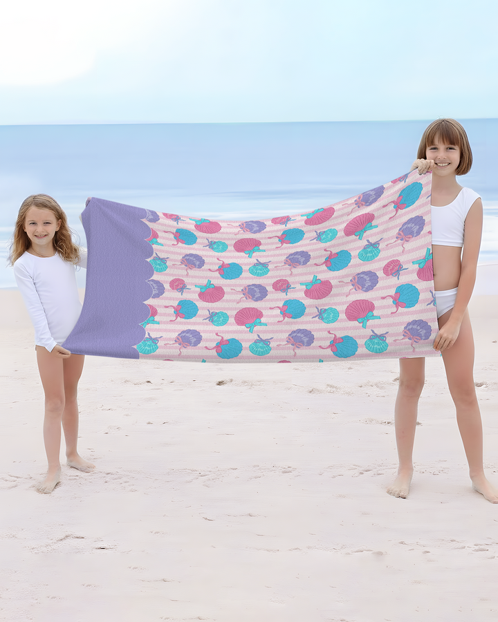 Seashell Dreams Stripe Bamboo Beach Towel