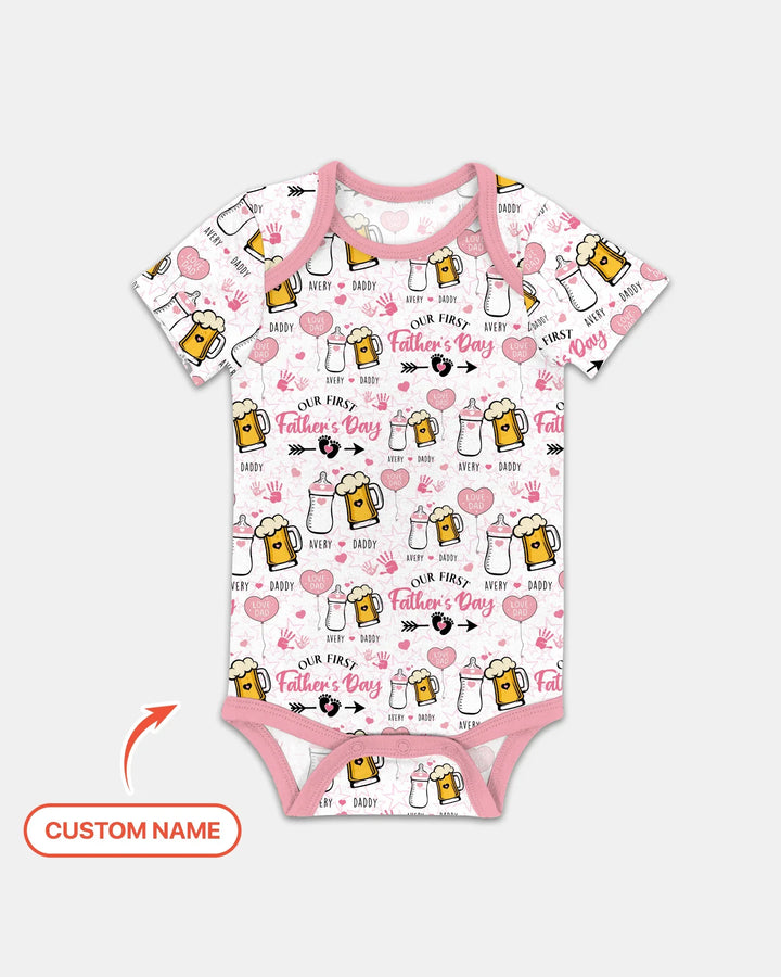 Custom Name First Father's Day Drink Bamboo Bodysuit