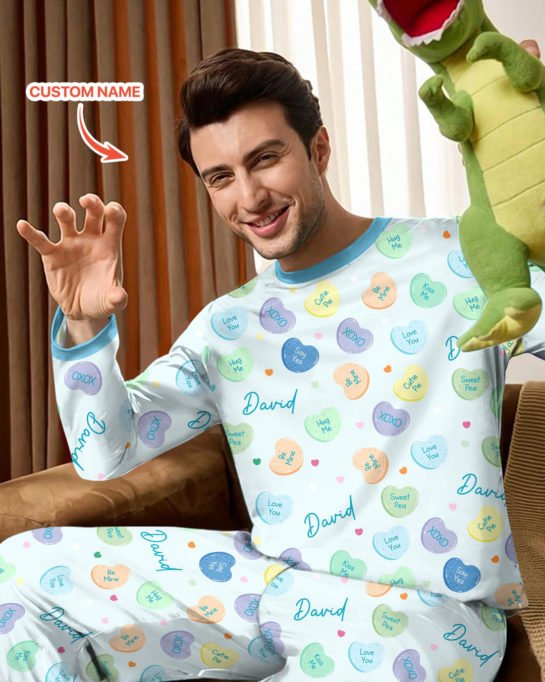 Custom Name Colorful Candy Hearts Family Matching Men's Pajama Set