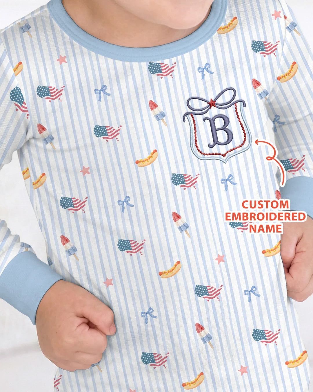 Personalized 4th Of July Embroidered Bamboo Two Piece Long Sleeve Pajama Set