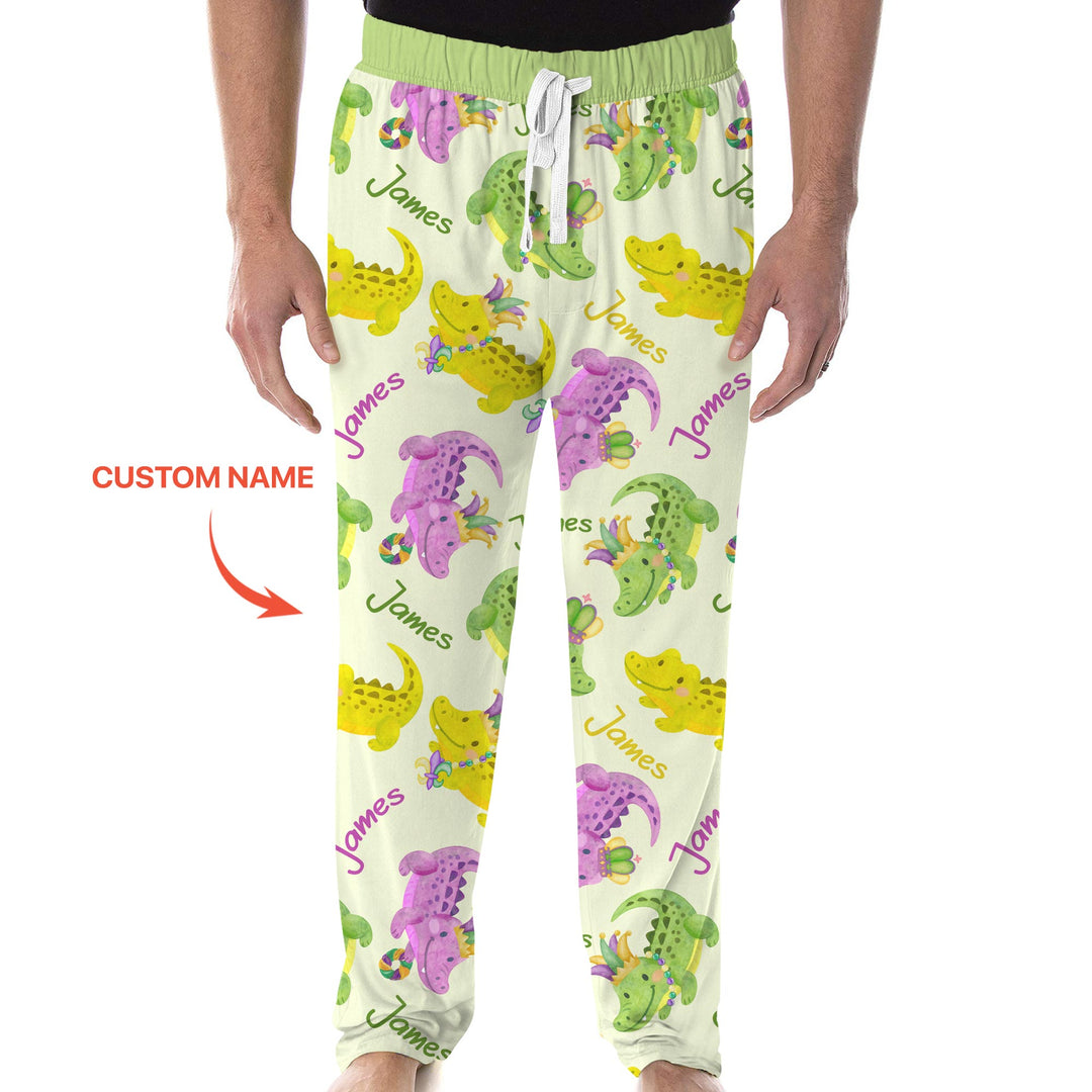 Custom Name Mardi Gras Alligator Men's Pajama Set