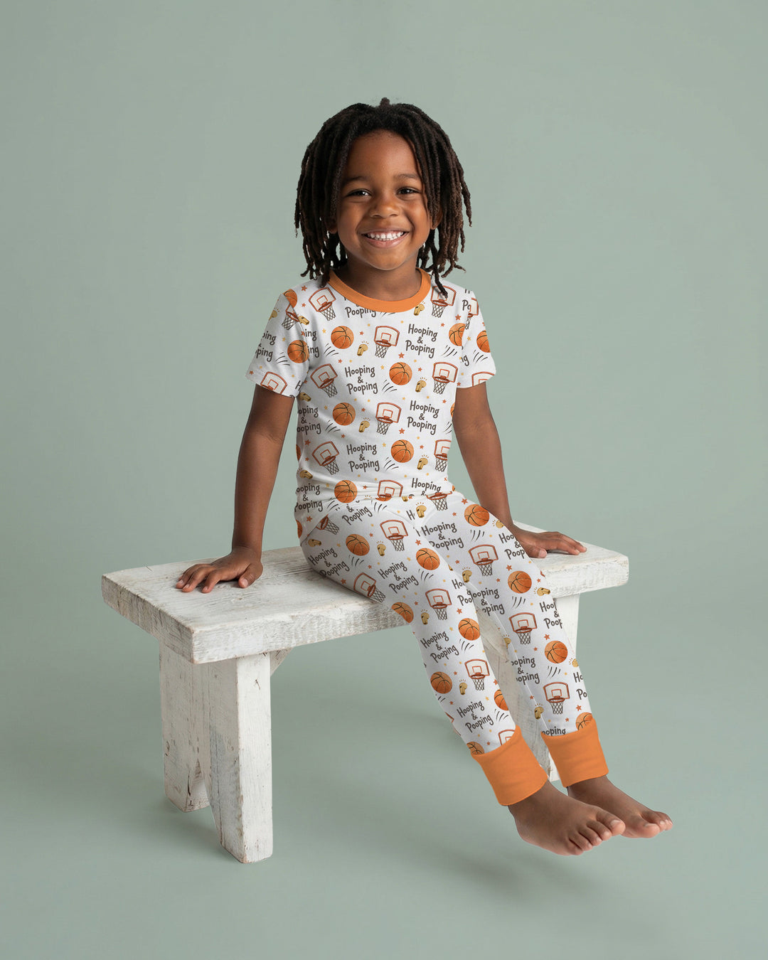 Funny Basketball Hooping & Pooping Bamboo Two Piece Short Sleeve Pajama Set