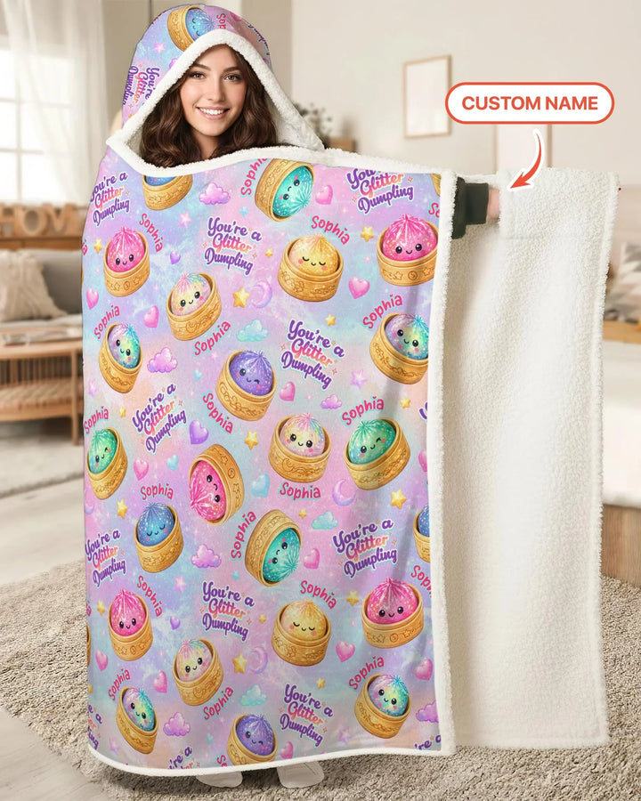 Custom Name You're A Glitter Dumpling Bamboo Wearable Hooded Blanket