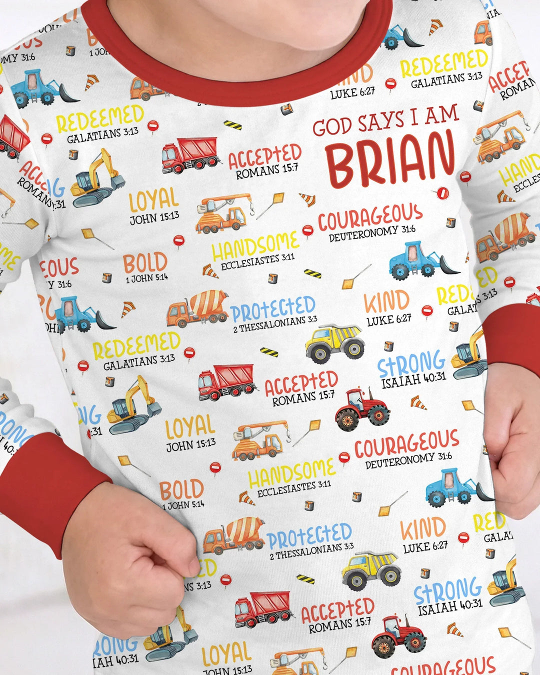 Personalized God Says I Am Little Builder Two Piece Long Sleeve Pajama Set