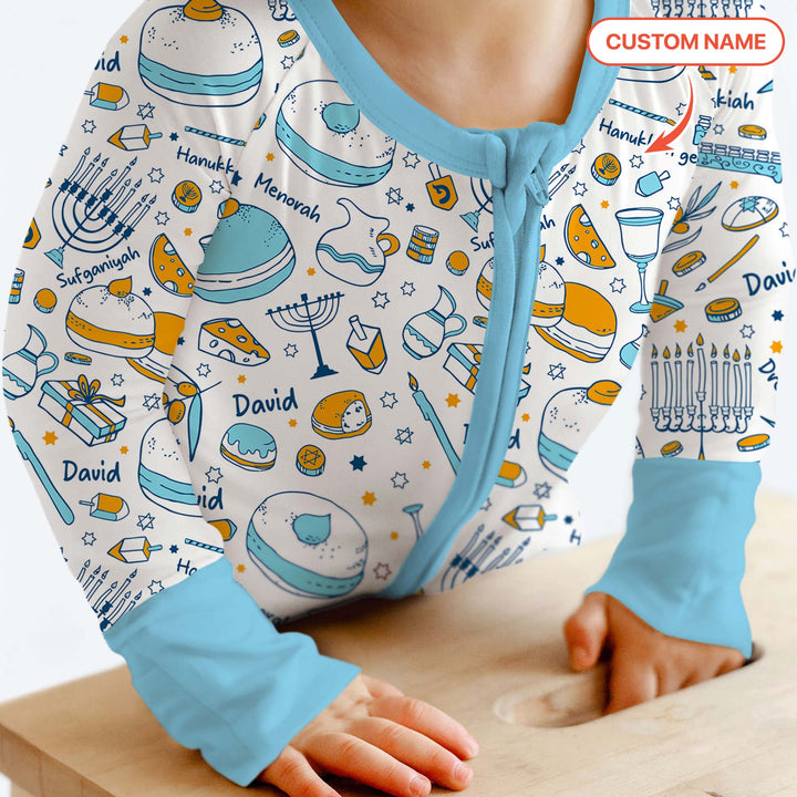 Happy Hanukkah Doodles Custom Name Family Matching Convertible Zippy