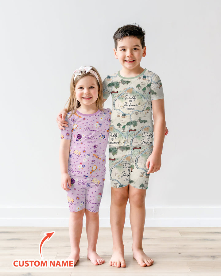 Conjunto de Pijama de Dos Piezas de Bambú con Mangas Cortas y Pantalones Cortos