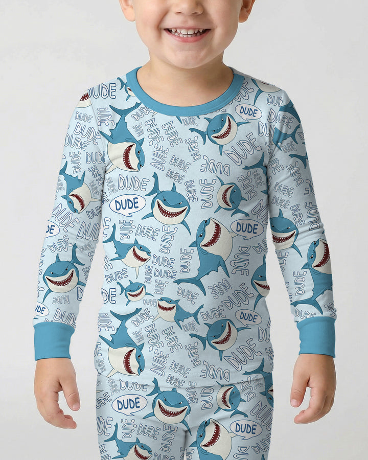 Dude Shark Bamboo Two Piece Long Sleeve Pajama Set