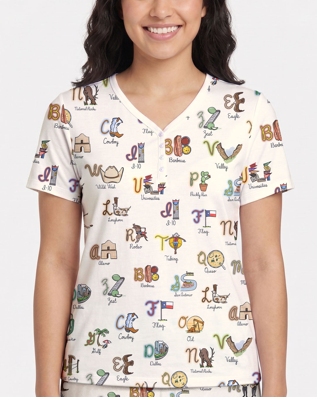 Texas Alphabet Bamboo Women Short Sleeve Short Pajama Set