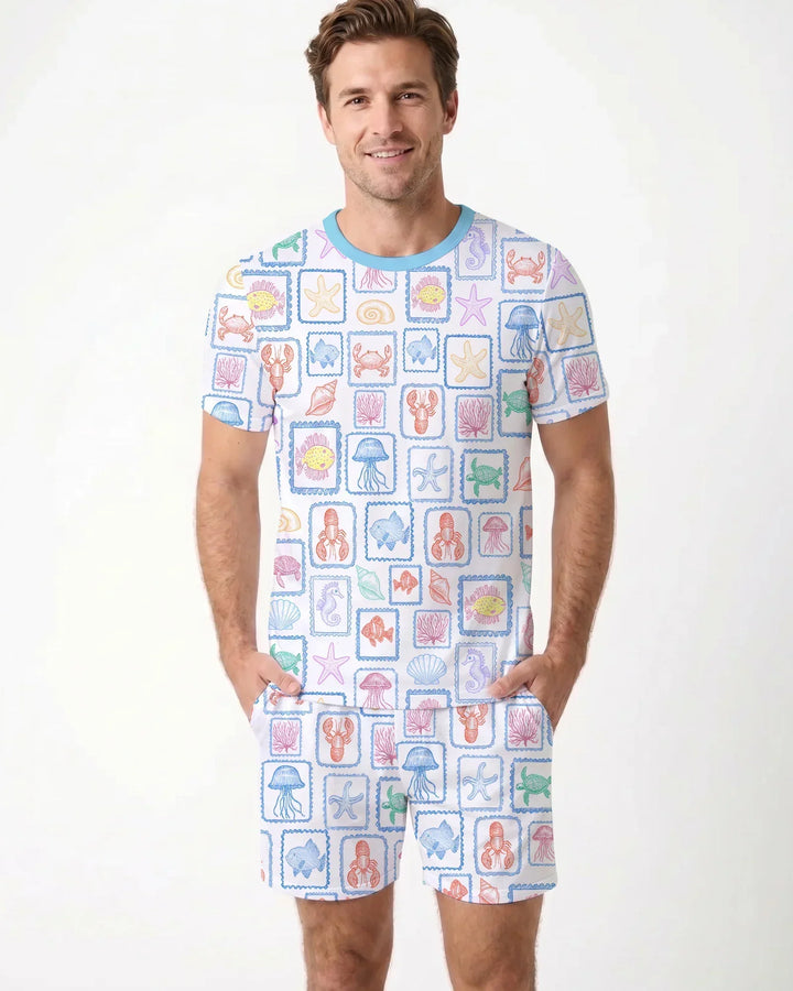 Coastal Treasures Family Matching Bamboo Men Short Sleeve Short Pajama Set