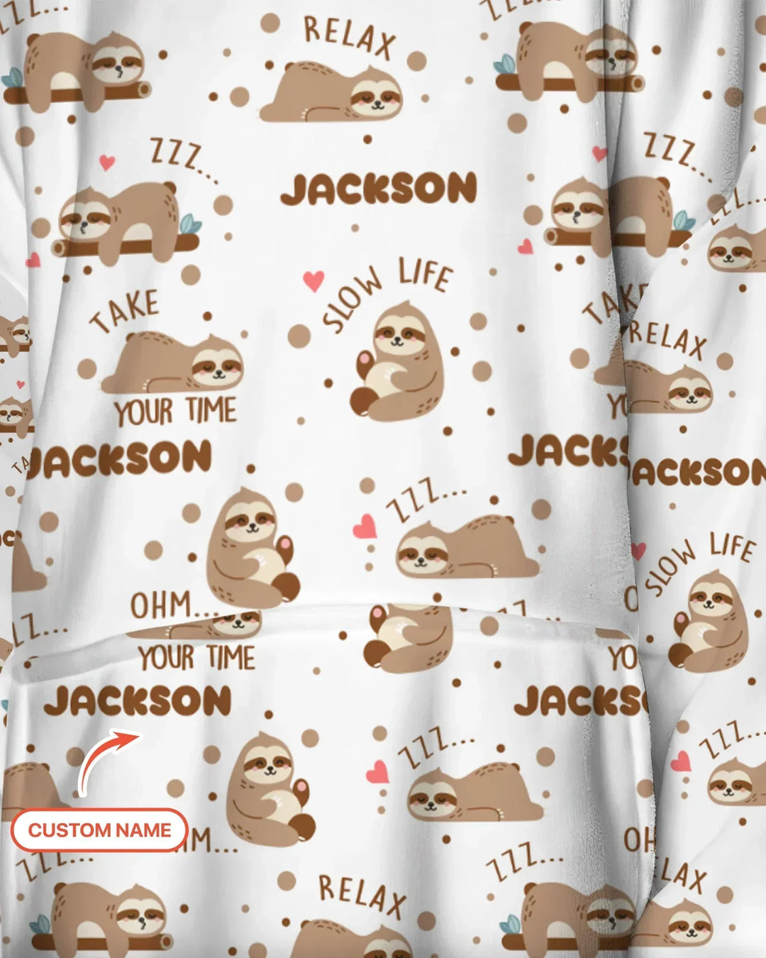 Custom Name Cute Sloth Blanket Hoodie