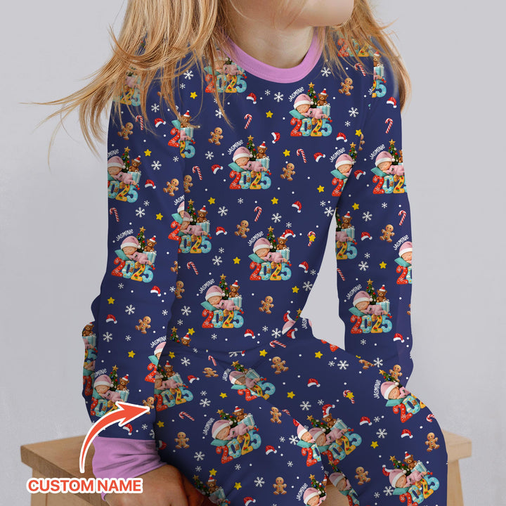 Custom Name Baby Girl's First Christmas  Two Piece Long Sleeve Pajama Set