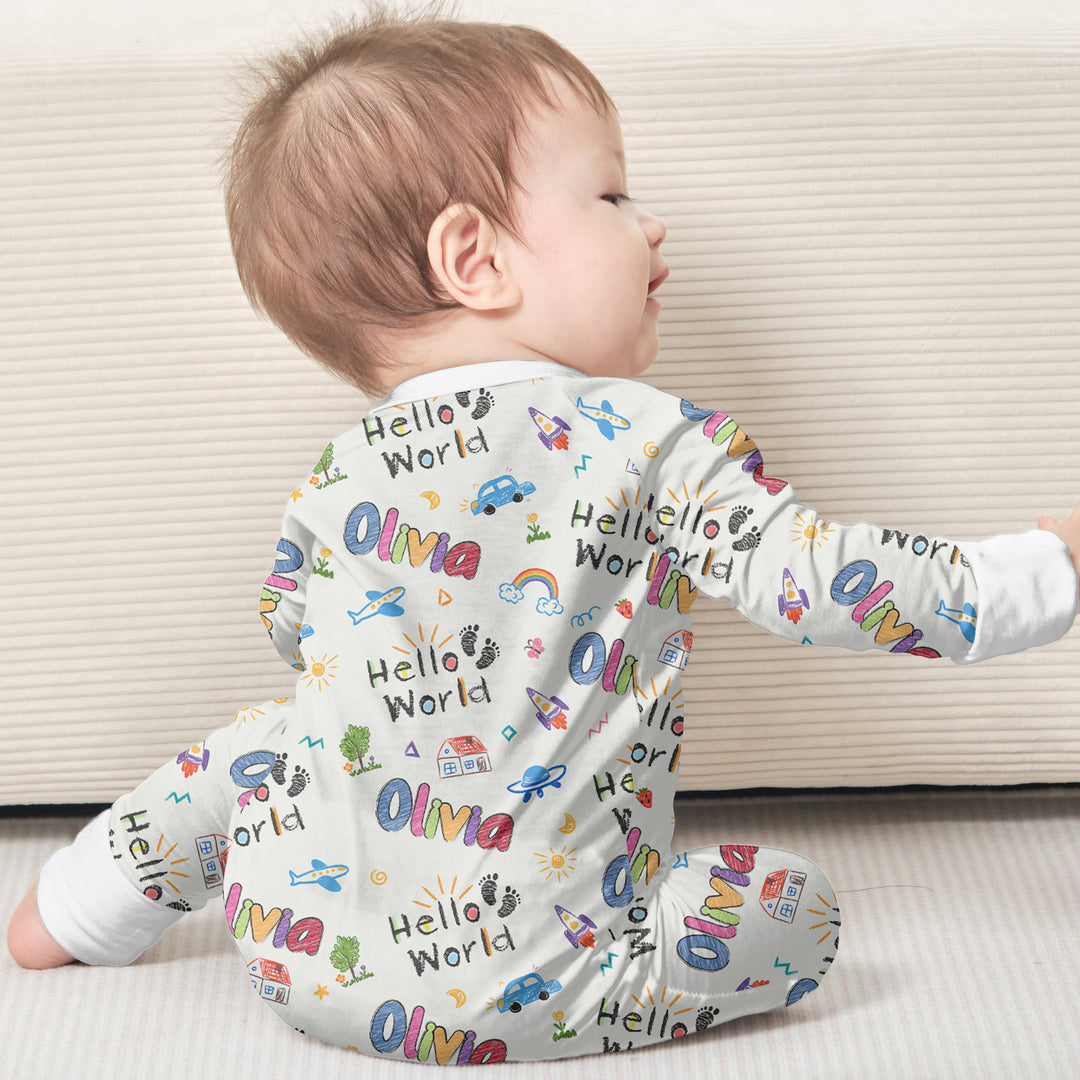 Custom name "Hello World" - Crayon Style Convertible Zippy