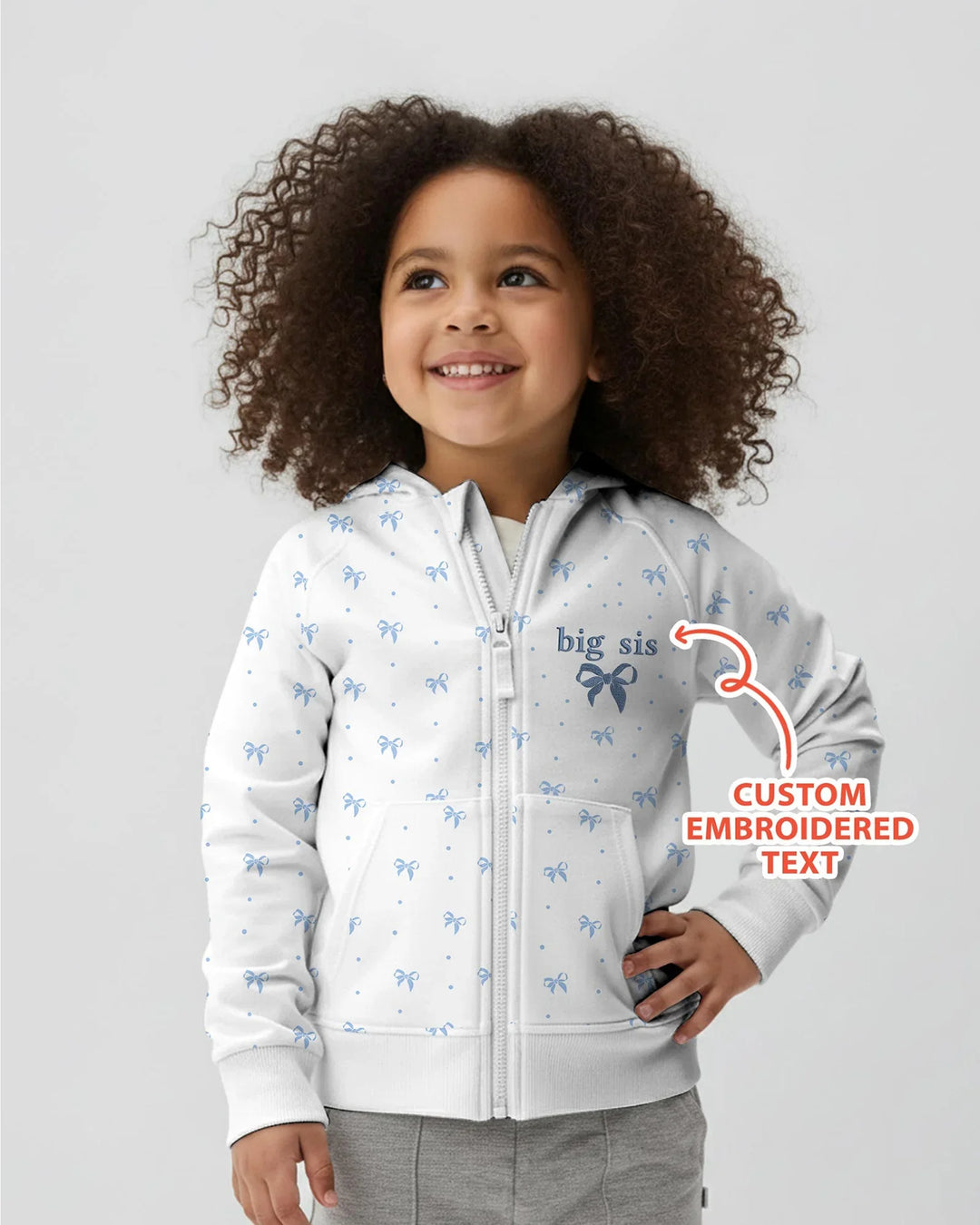 Personalisierter, bestickter Name Mommy und Mädchen passender Bambus-Kapuzenpullover mit Reißverschluss