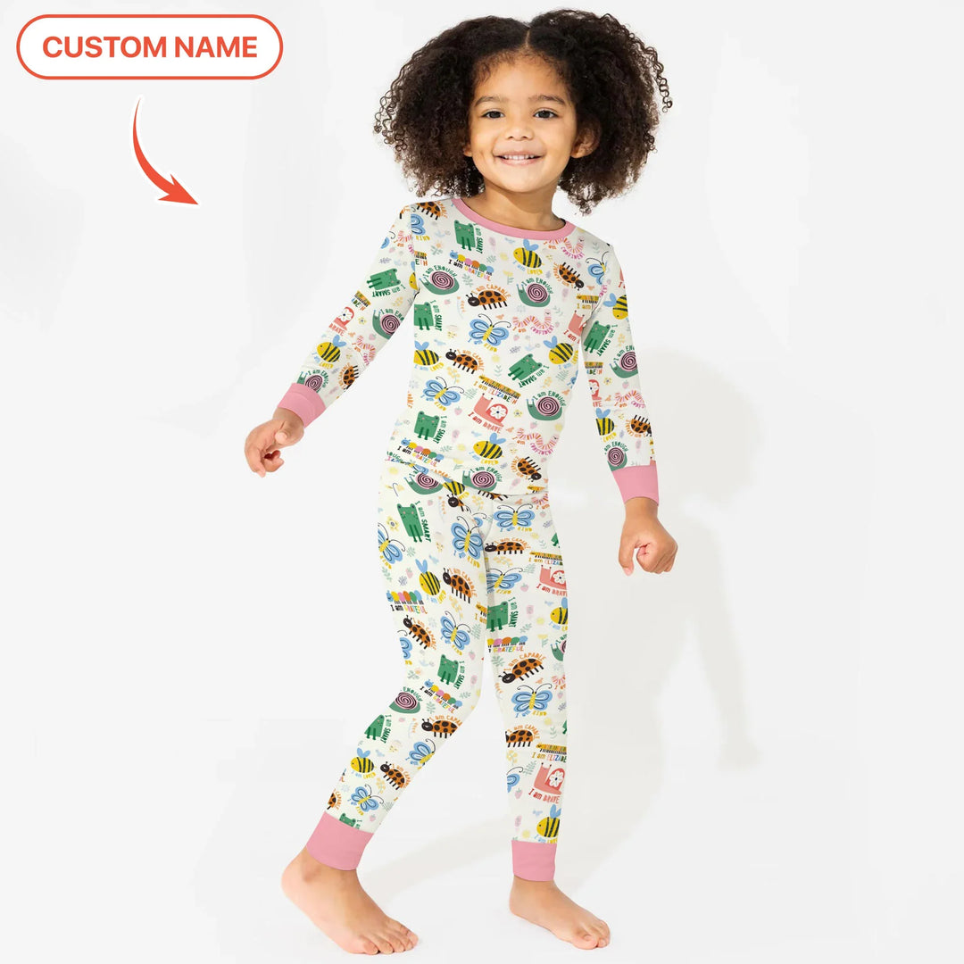 Spring Garden Custom Name Two Piece Long Sleeve Pajama Set