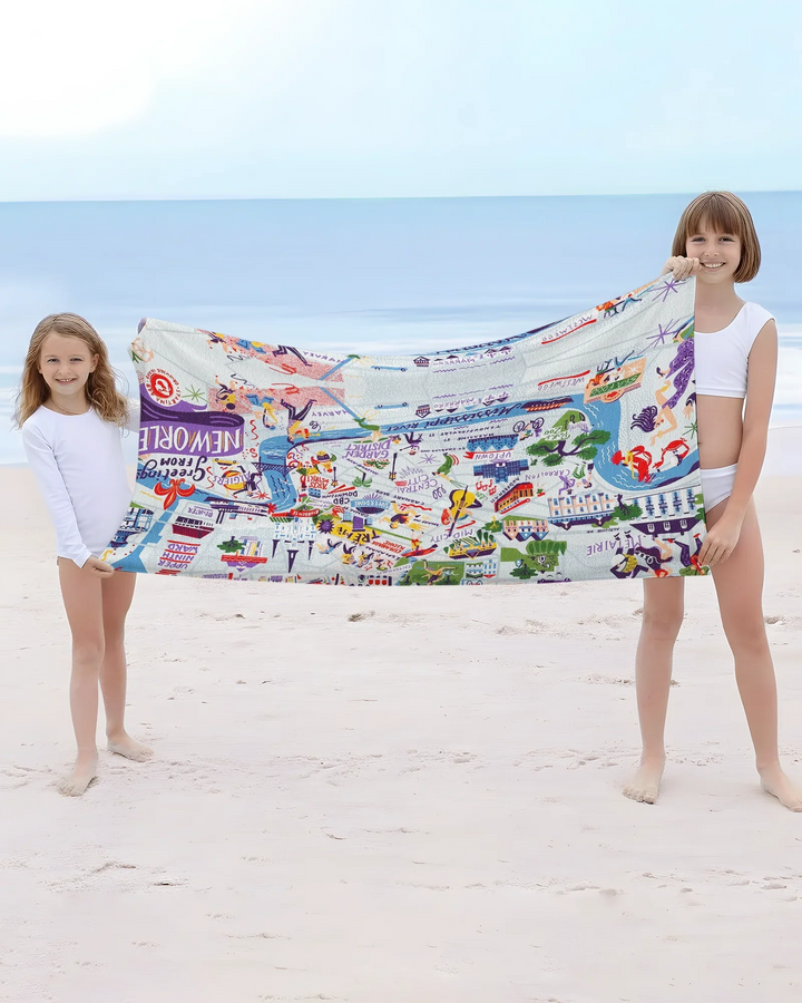 New Orleans Jazz & Culture Map Bamboo Beach Towel