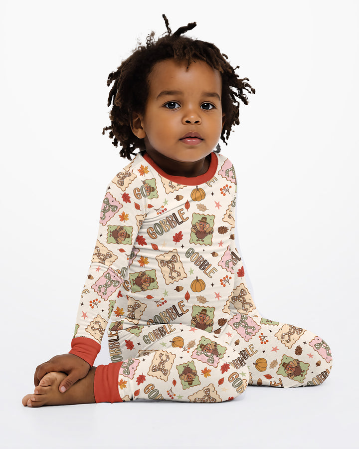 Preppy Thanksgiving Gobble Bamboo Two Piece Long Sleeve Pajama Set