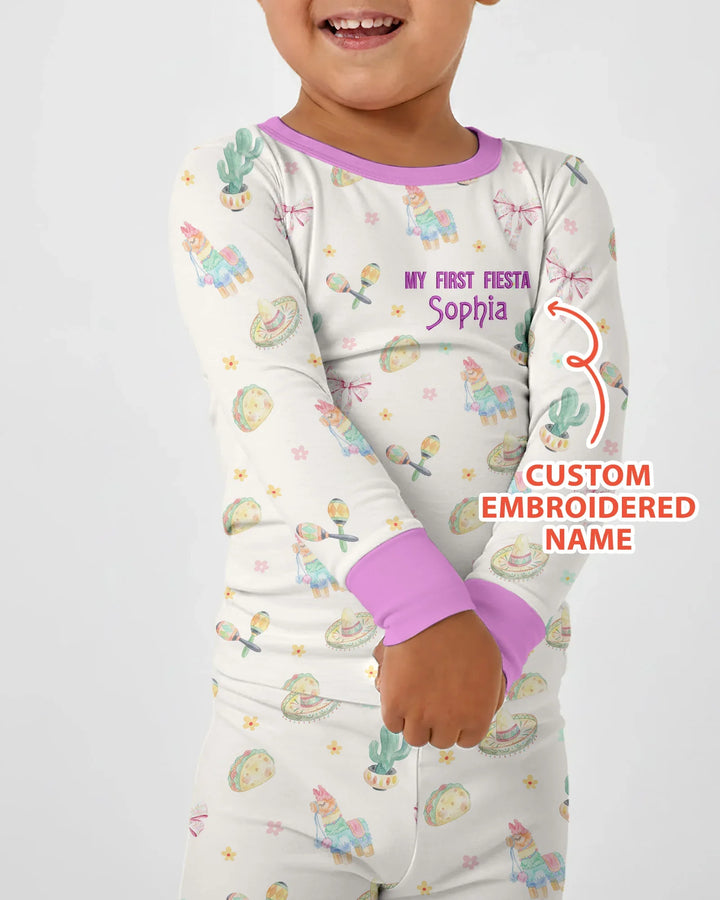 Embroidered My First Cinco De Mayo  Bamboo Two Piece Long Sleeve Pajama Set