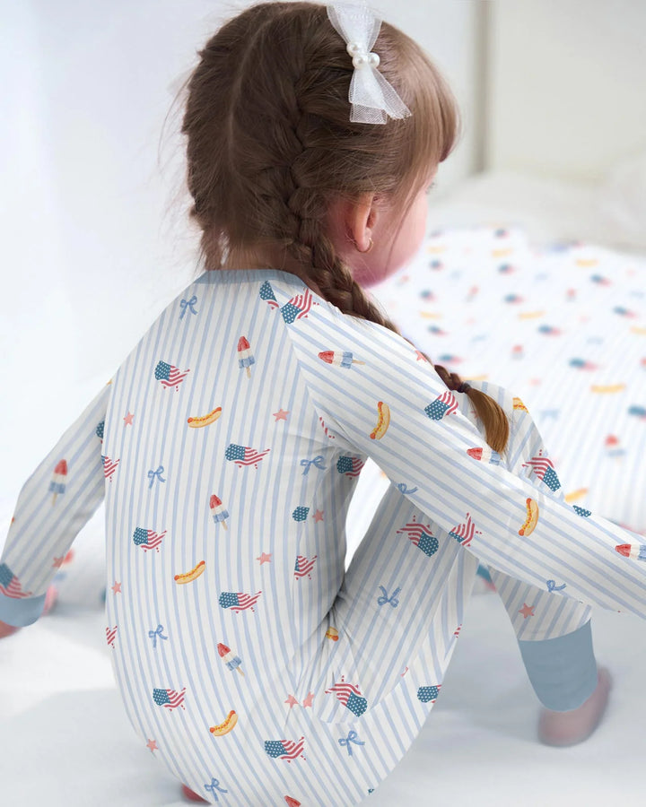 Pijama enterizo convertible de bambú bordado personalizado del 4 de julio