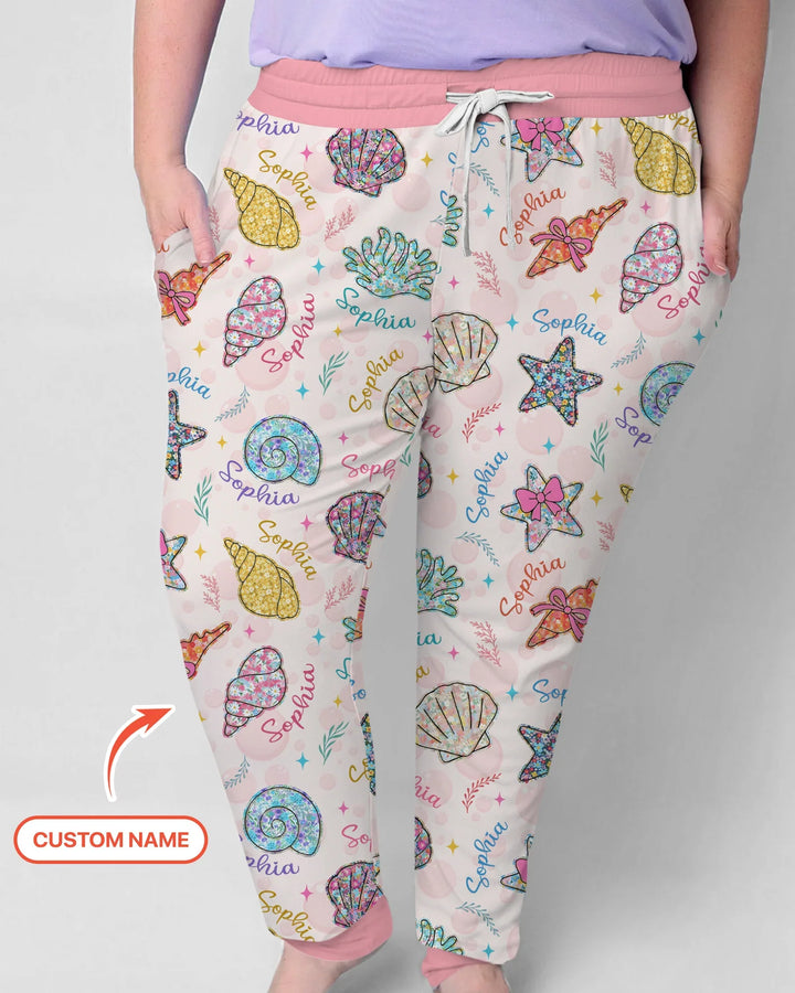 Conjunto de pijama de verano de bambú para mujer con nombre personalizado, diseño de flores silvestres y paisajes marinos