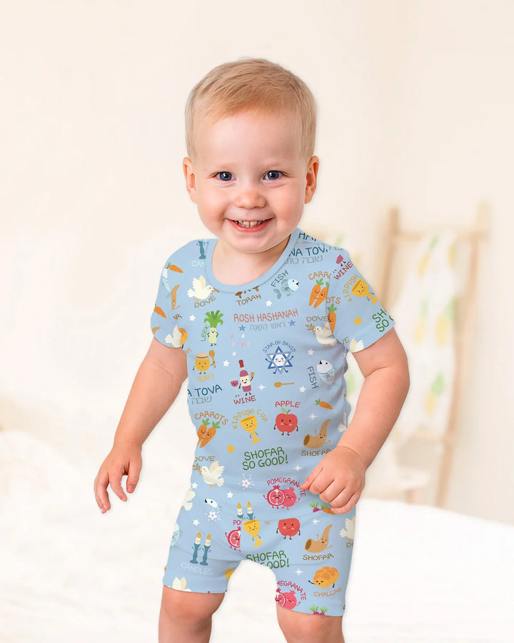 Family Rosh Hashanah Matching Bamboo Two Piece Short Sleeve Shorts Pajama Set