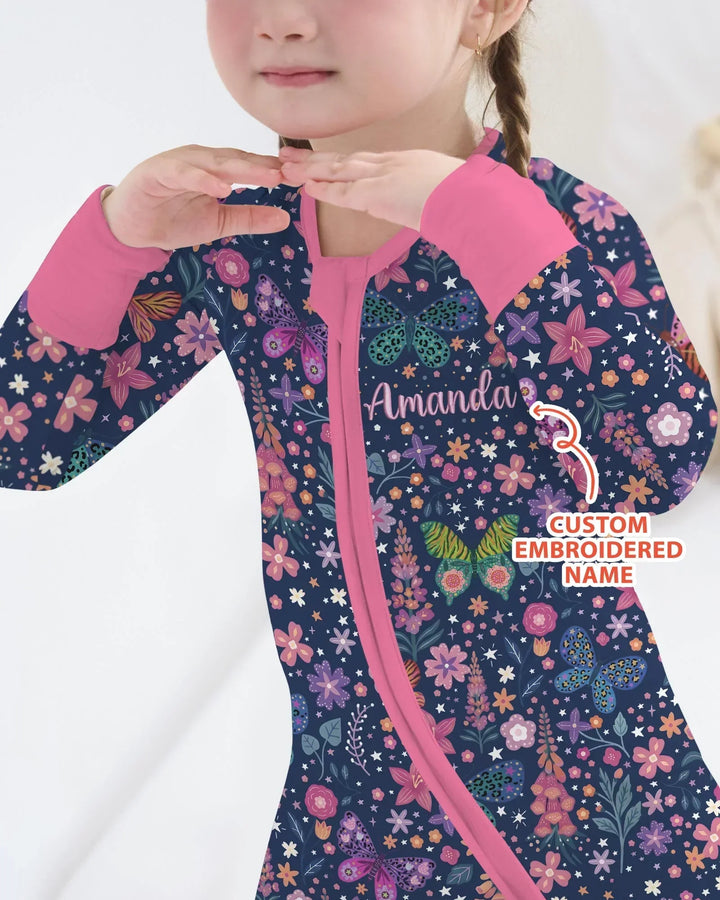 Custom Name Embroidered Colorful Butterfly Bamboo Convertible Zippy