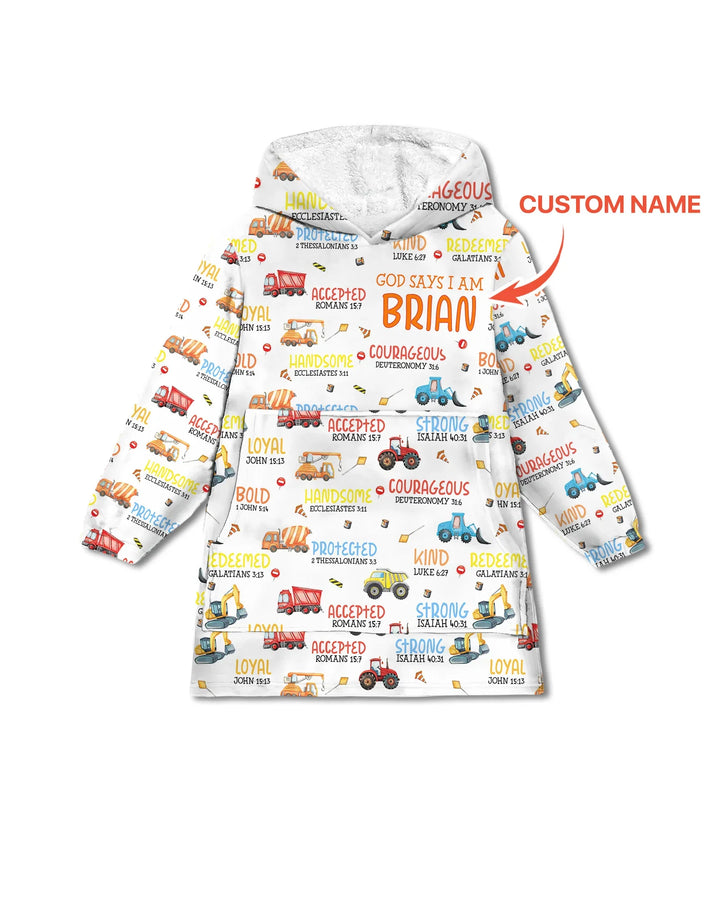 Personalized God Says I Am Little Builder Blanket Hoodie