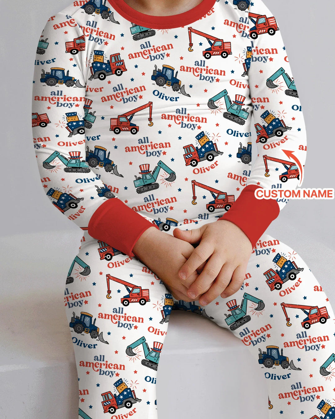 Custom Name All-American Boy Bamboo Two Piece Long Sleeve Pajama Set