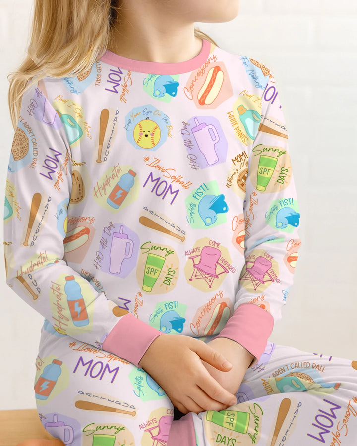 SoftBall Mom Saves The Days Two Piece Long Sleeve Pajama Set