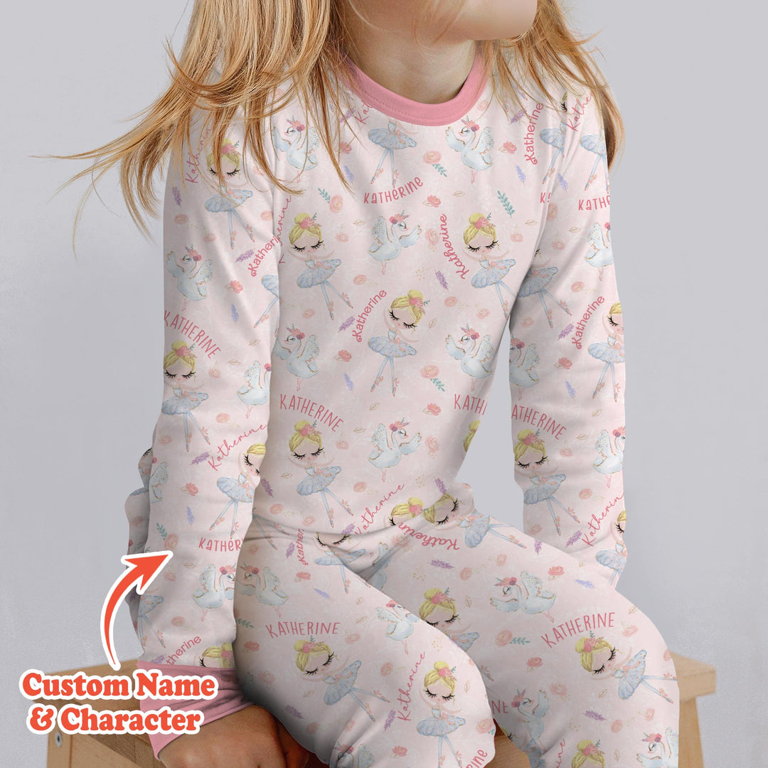 Custom Name Ballerina Doll Two Piece Long Sleeve Pajama Set