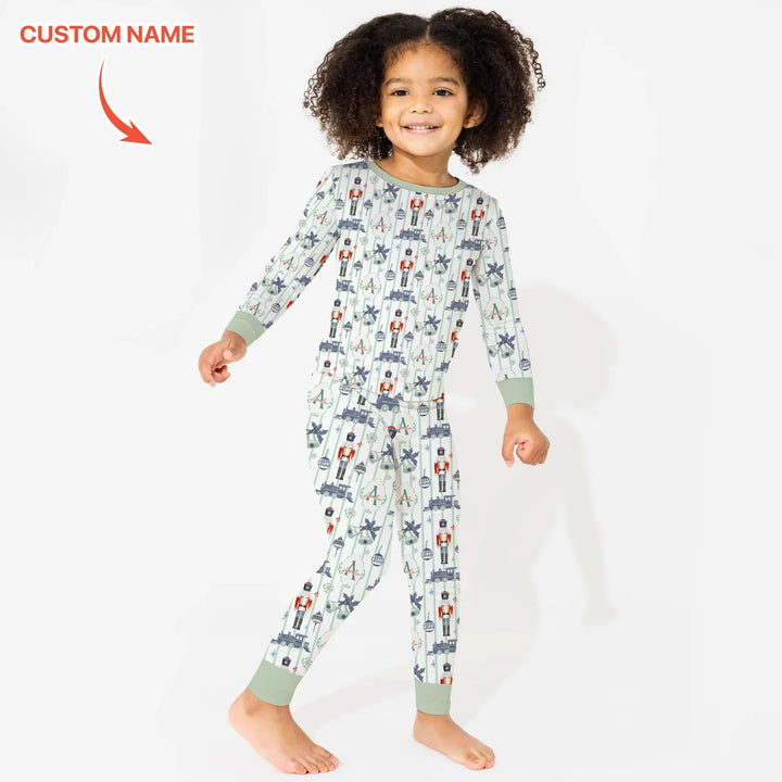 Custom Nutcracker Medium Blue Two Piece Long Sleeve Pajama Set , Custom Nutcracker Medium Blue Two Piece Long Sleeve Pajama Set - 12-18M