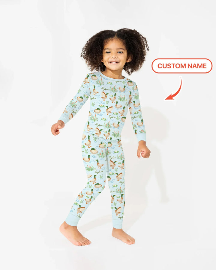 Personalized Mallard Duck Bamboo Two Piece Long Sleeve Pajama Set