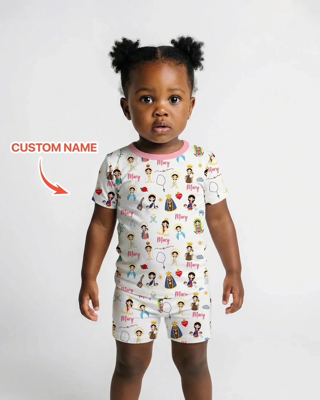 Pijama de dos piezas de bambú de manga corta y pantalón corto con nombre personalizado de la Virgen María