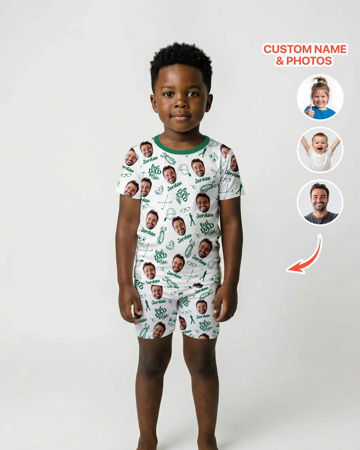 Custom Photo Best Dad By Par Bamboo Two Piece Short Sleeve Shorts Pajama Set
