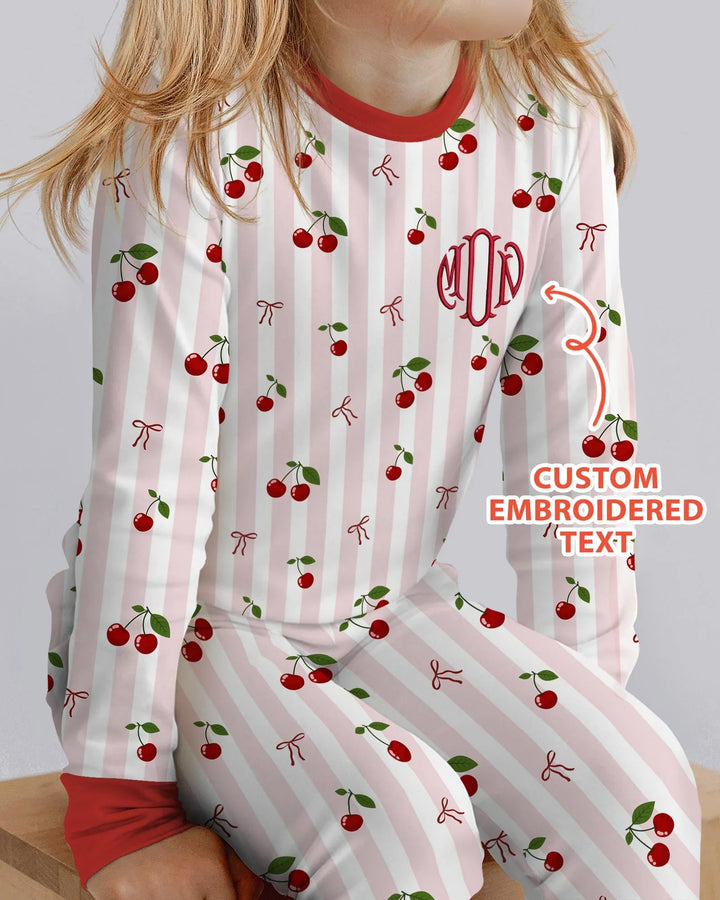 Personalized Embroidered Monogram Letter Bamboo Two Piece Long Sleeve Pajama Set