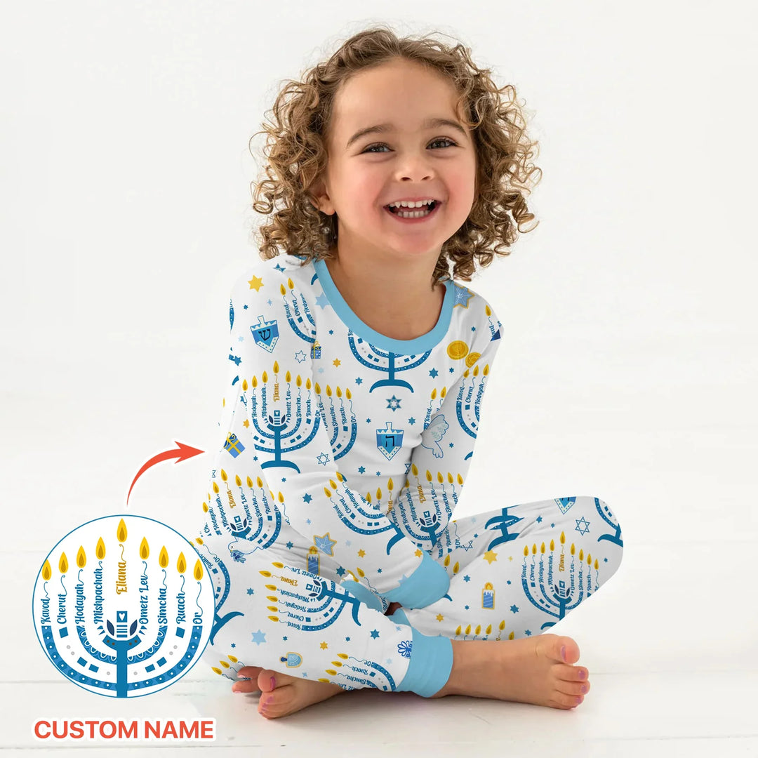 Hanukkah Custom Name Two Piece Long Sleeve Pajama Set