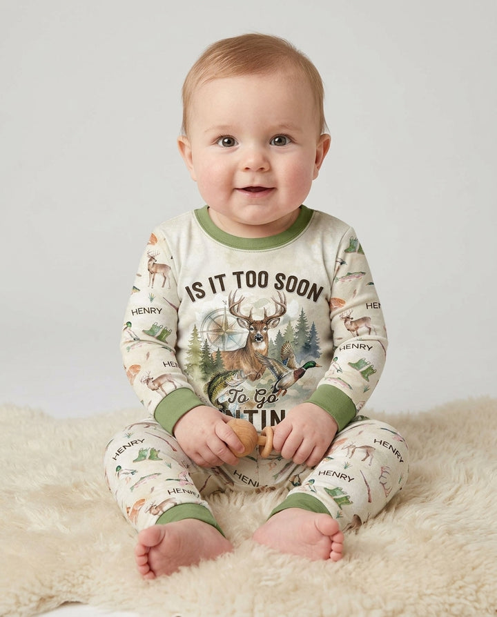 Is It Too Soon To Go Hunting Custom Name Bamboo Two Piece Long Sleeve Pajama Set